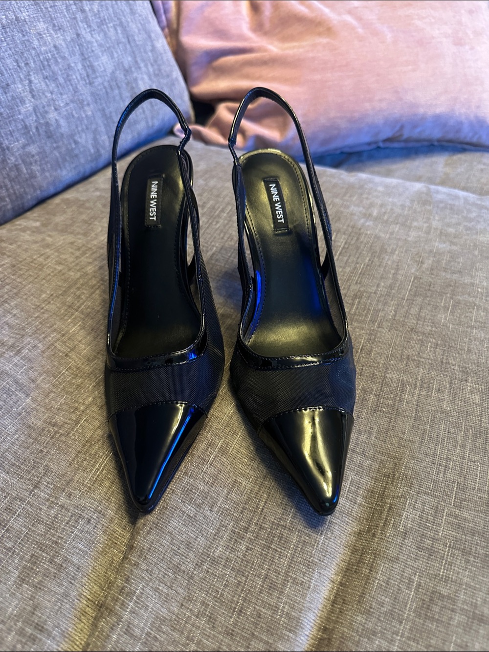 Nine West Black Patent Pointed Slingback Heels